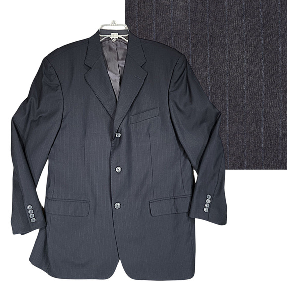 Pavone Blazer 44L Men Gray Pinstripe Worsted Wool Single Breast Sport Coat Italy - Picture 1 of 15